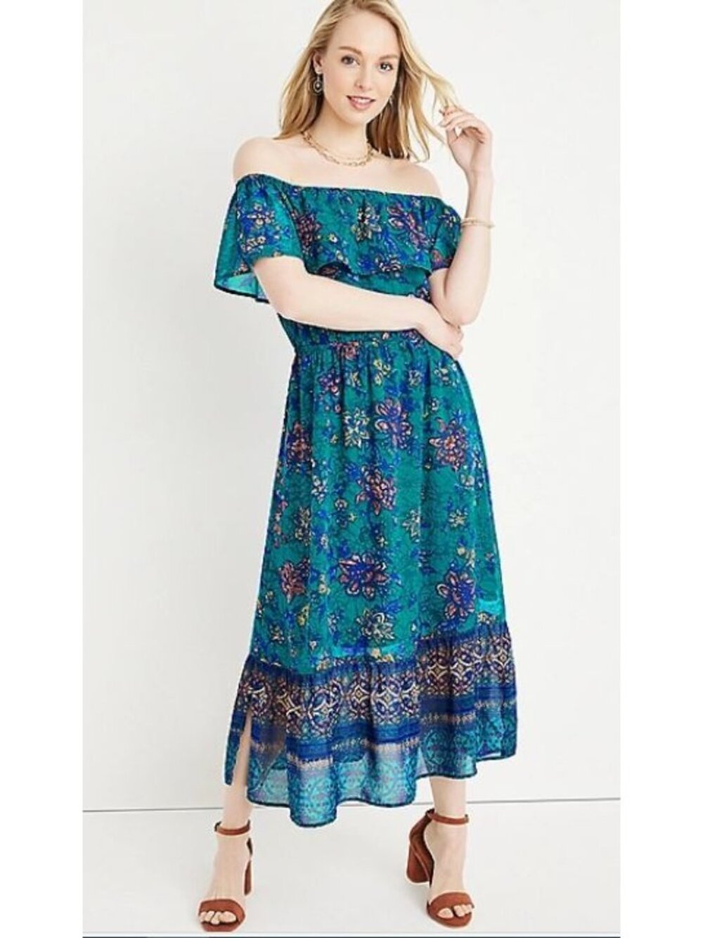 Maurices Mixed Floral On or Off the Shoulder Maxi Dress Womens Size Large